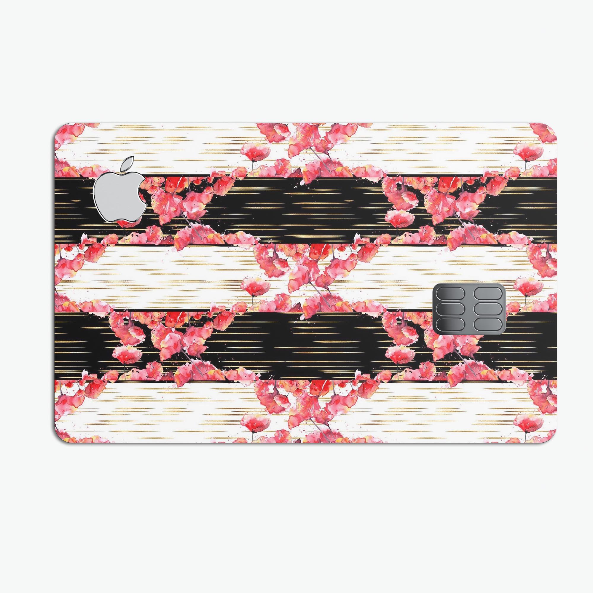 Karamfila Watercolo Poppies V6 decal skin-kit for Apple Card, showcasing vibrant poppy design and premium vinyl material.